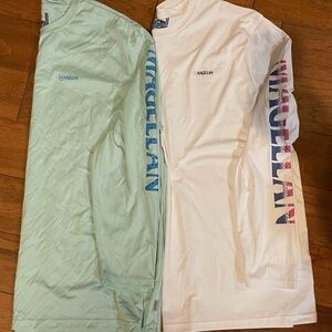 Magellan Outdoors Set of 2 White and Aqua Moisture Wicking Shirts, “Fish Gear”
